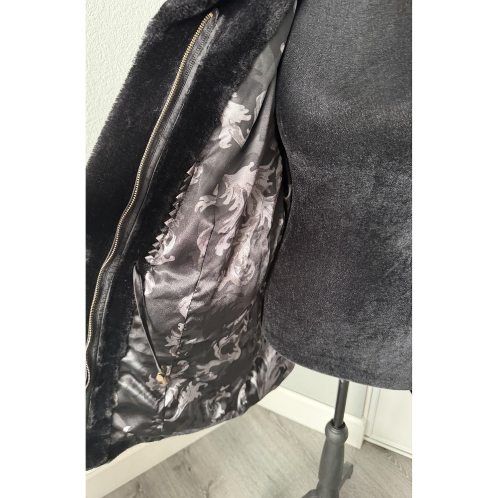 Dennis Basso Faux Fur Coat Womens L Black Hooded Plush Jacket Soft Lined - Picture 6 of 8